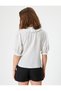 Balloon Sleeve Shirt Polka Dot Baby Collar Buttoned Slim Fit - 4