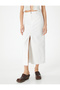 Long Denim Skirt with Front Slit Detail High Waist Pocket Comfortable Fit - 3