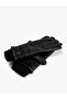 Fleece Lined Faux Leather Gloves - Snap Button Detailed - 2