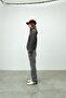 Korean Printed Anthracite Color Distressed Half Turtleneck Sweatshirt - 5