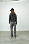 Korean Printed Anthracite Color Distressed Half Turtleneck Sweatshirt - 6