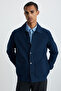 Andros Men's Rustic Textured Fabric Thick Winter Large Pocket Navy Blue Jacket