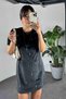 Women's Black Velvet Dress - Brand Stone Detailed - 8