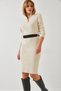 Women's Beige Zippered Belted Long Knitwear Dress 60351145 - 6