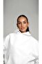 White Hooded Basic Elastic Waist Pipe Oversize Tracksuit Set with Pockets - 5