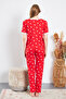 Women's Metraj Printed Cotton Knitted Heart Pajama Set - 6