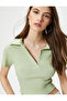 Polo Neck Crop T-Shirt Short Sleeve Ribbed Cotton