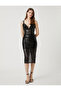 Sequined Midi Length Evening Dress with Cross Straps and Slit