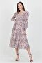 Women's Beige Printed Square Neck Gipeli Chiffon Dress Dp100361 - 4