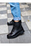 (Valess) Real Leather Lace-Up Zippered Orthopedic Rubber Sole Low Heel Boots - 5