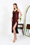 Women's Rope Strap Long Shiny Micro Dress Nightgown 7415 Claret Red - 6