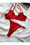 Lace Underwire Red Women's Lingerie Bra Set - 6