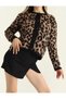 Beige-Black Leopard Patterned Cardigan - 2