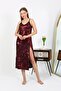 Women's Rope Strap Long Shiny Micro Dress Nightgown 7415 Claret Red - 2