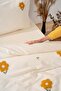 Florita Yellow Double Embroidered 6 Piece 100% Cotton Duvet Cover Set & Dowry Set - 6