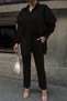 Women's Shoulder Ruffle Detail Shirt Pantalon Pocket Two-Piece Set - 3