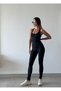 Black U-Neck Fit Waist Sitting Back Crossyoga Pilates Sports Jumpsuit