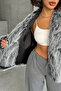 Women's Gray Imported Fabric Fur Coat Nbg053 - 5