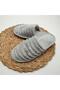 Gray Striped Fluffy Women's Slippers - 7