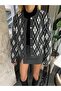 Gray Navy Blue Diamond Patterned Pocket Sweater Cardigan - 3