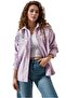 Women's Lilac Daisy Embroidered Stamp Sleeve Folded Thick Shirt Jacket - 2