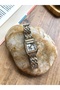 Retro Vintage Square Roman Numeral Jewelled Gold-Silver Women's Wristwatch - 3