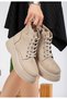 Women's Beige Suede Stoned Stylish Orthopedic Lace up and Zippered Boots - 4