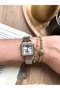 Retro Vintage Square Roman Numeral Jewelled Gold-Silver Women's Wristwatch - 7