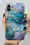 حافظة سيليكون متوافقة مع هاتف Apple iPhone Xs مطبوعة بنمط رخامي أزرق وأرجواني