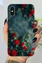 جراب سيليكون متوافق مع هاتف Apple iPhone X مطبوع عليه HD+ نمط وردة حمراء
