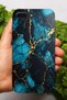 حافظة سيليكون متوافقة مع هاتف Apple iPhone 8 Plus مطبوعة بنمط رخامي أزرق وأسود
