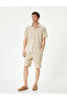 Polo Neck T-Shirt Buttoned Textured Cotton Short Sleeve - 2