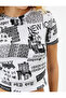 Printed Crop T-Shirt Slim Fit Short Sleeve Crew Neck Cotton - 5