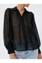 Transparent Chiffon Shirt Textured Balloon Sleeves with Tie Detail - 5
