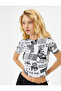 Printed Crop T-Shirt Slim Fit Short Sleeve Crew Neck Cotton