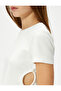 Crop T-Shirt Window Detailed Short Sleeve Crew Neck Cotton - 5