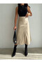 Women's Beige Midi Length Zipper Closure Faux Leather Skirt Hzl25W-Fry121651 - 3