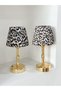 2-Piece Leopard Pleated Wireless Table Lamp - Long Bottom Shiny Gold Led Light - 2