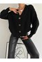 Hair Knit Detailed Balloon Sleeve Cardigan Sweater - 3
