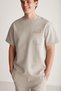 Cody Men's Regular Fit Special Textured Thick Fabric Organic Cotton Gray T-Shirt with Embroidery and Print on the Front - 4