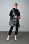 Goose Feet Pattern Detailed Double Breasted Oversize Coat Black 3005