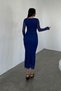 Tulle Fabric Gathered Detailed Pencil Dress - Blue - 5