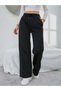 Black Winter Thick Raised Fleece Inside High Waist Wide Leg Lace-Up Sweatpants with Hidden Pockets - 2