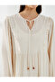 Midi Viscose Dress Balloon Sleeve Tied Collar - 5