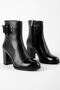 Fidel Women's Genuine Leather Side Buckle Detailed Heeled Boots-Black - 5