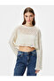 Crochet Crop Top Long Wide Sleeve Crew Neck Openwork - 3