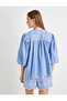 Balloon Sleeve Shirt with Floral Embroidery, High Collar, Cotton, Scalloped - 4