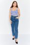 Women Diamond Neck Sleeveless Ribbed Cut Out Crop Top, Violet Blue - 4