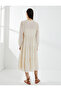 Midi Viscose Dress Balloon Sleeve Tied Collar - 4