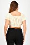 Women Square Neck Puff Sleeves Gingham Top, Beige and White - 4